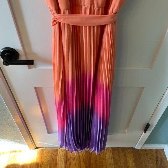 Taylor Pleated Sunset Orange Ombre Maxi Wedding Guest Dress Size Small - Picture 10 of 11